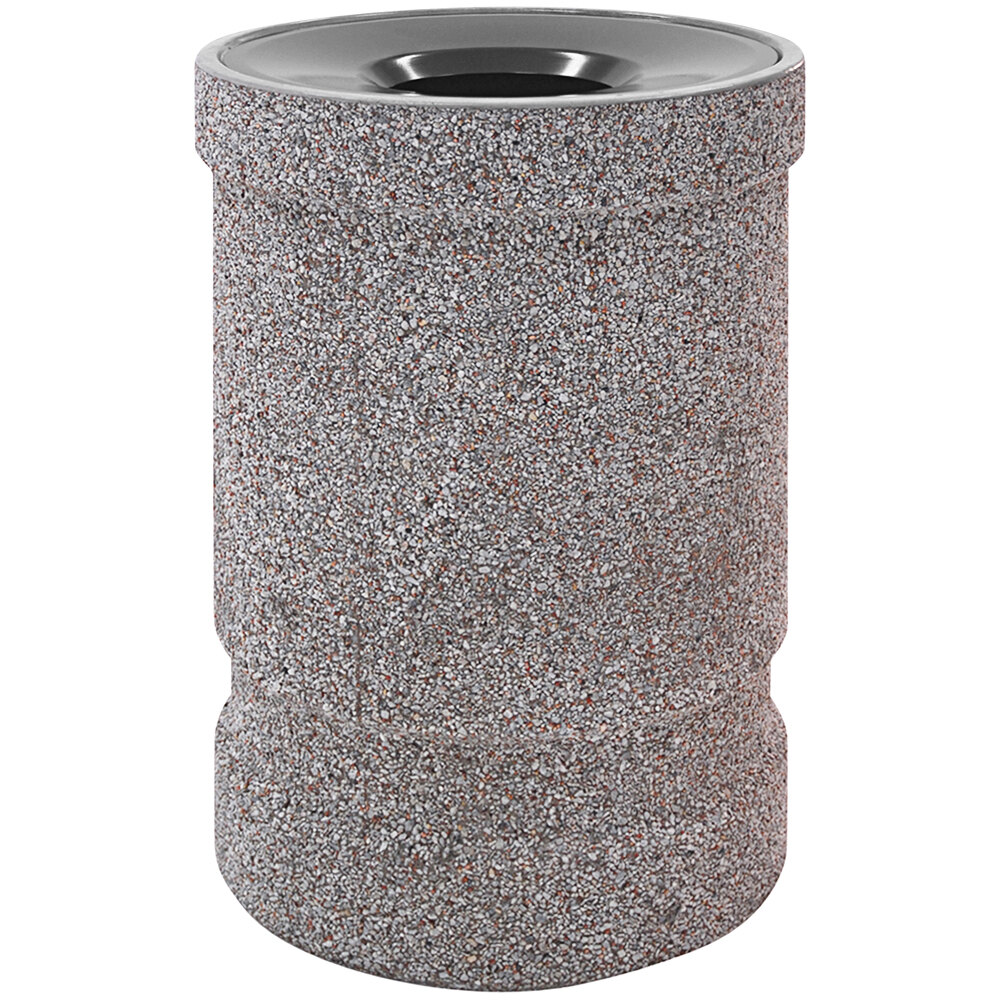 Wausau Tile TF1135 39 Gallon Concrete Round Trash Can with Aluminum Funnel Top