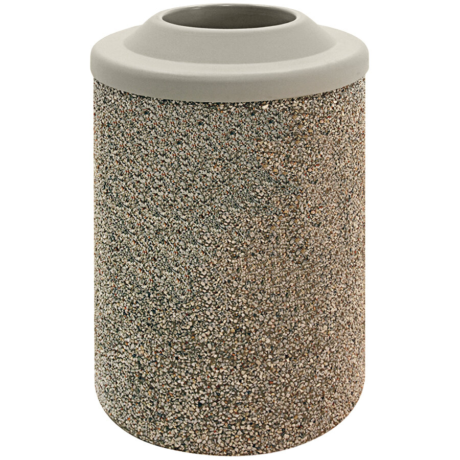 Wausau Tile TF1140 53 Gallon Concrete Round Trash Can with Plastic Dome Top