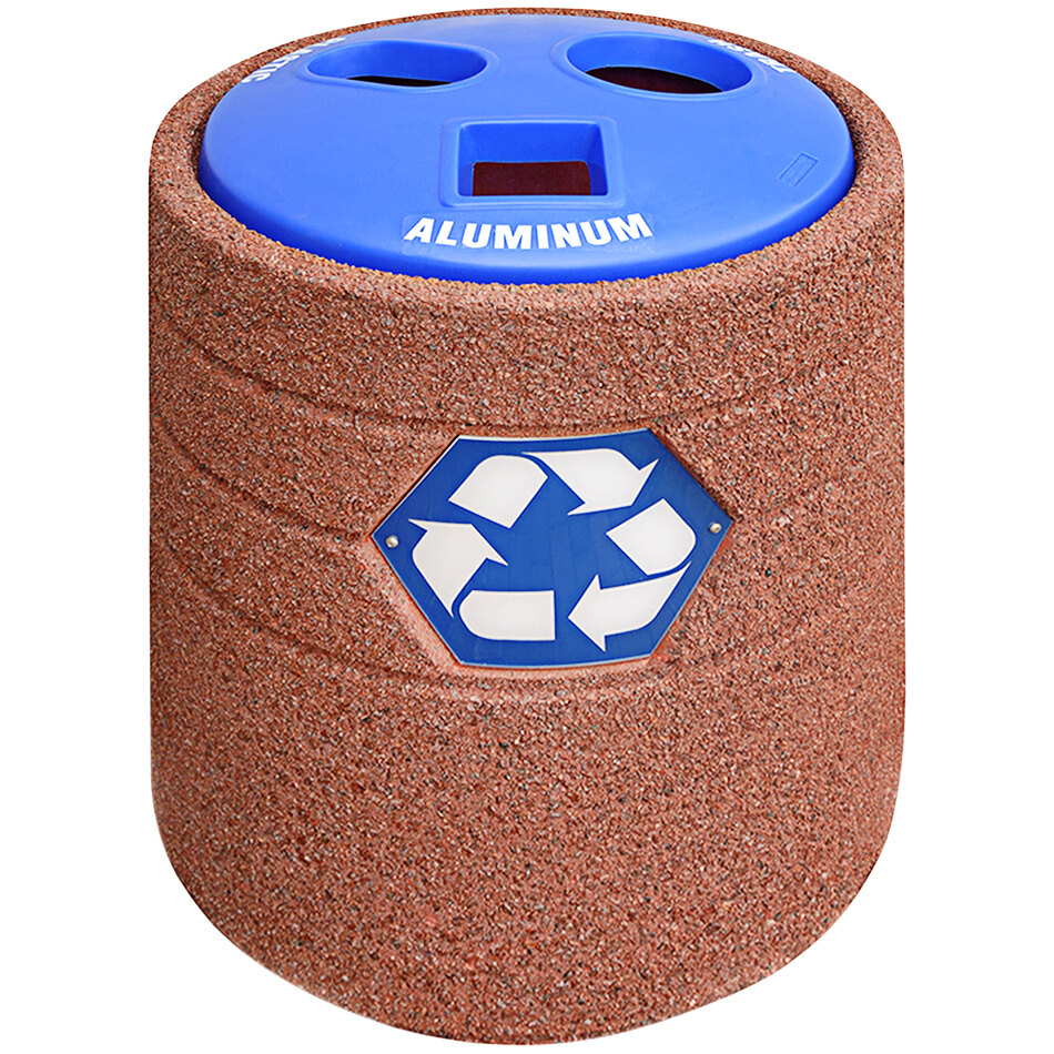 Wausau Tile TF1223 30 Gallon Concrete Round Recycling Station with 3-Hole Plastic Top