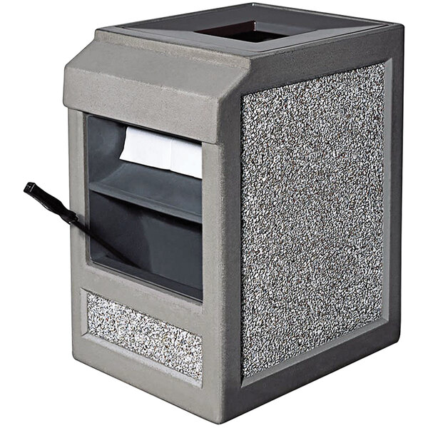 Wausau Tile TF1241 Auto Attendant 22 Gallon Concrete Square Trash Can with Single Windshield Washing Station