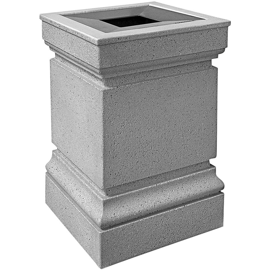 Wausau Tile WS1043 Cartier 22 Gallon Concrete Square Trash Can with Aluminum Pitch-In Lid