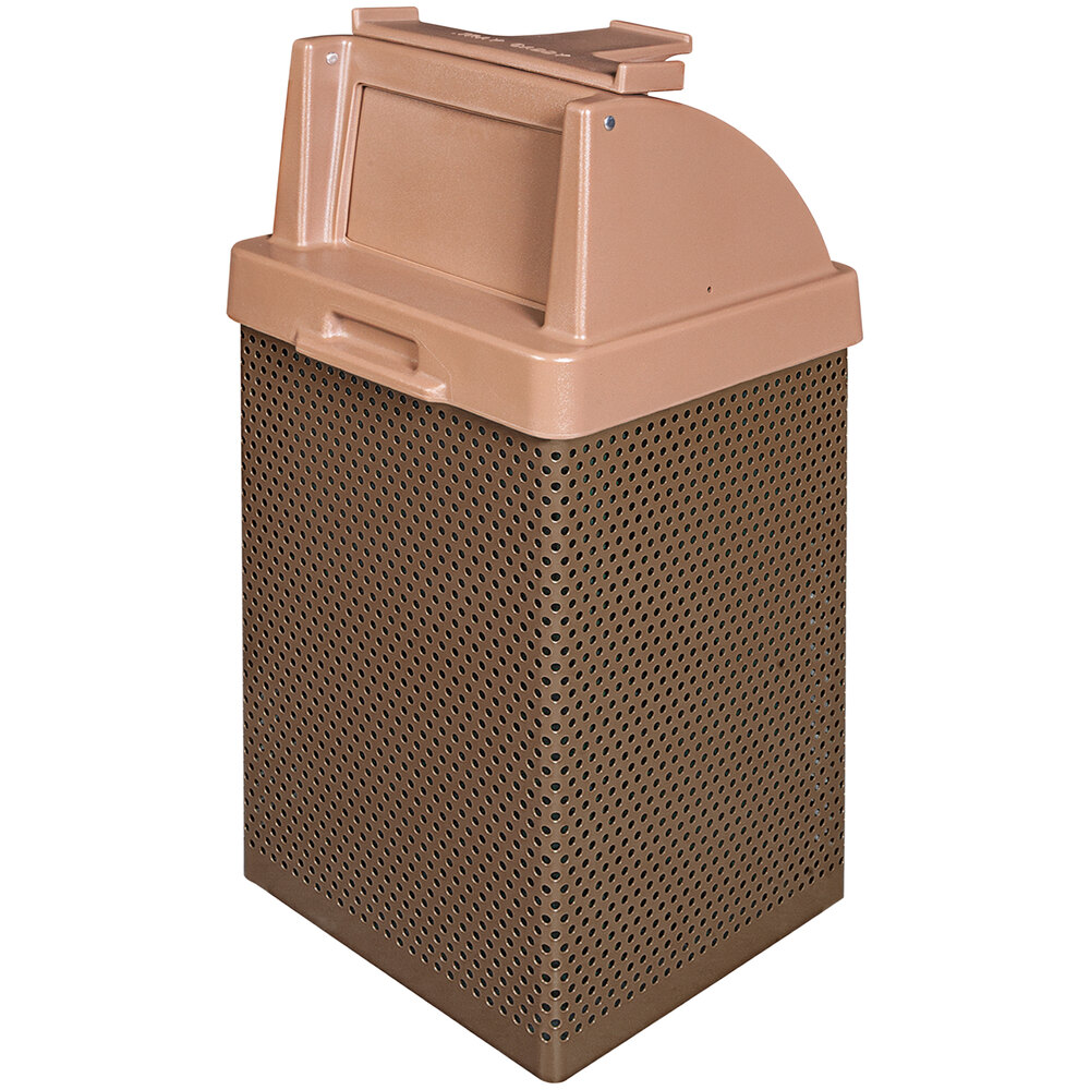 Wausau Tile MF3055 35 Gallon Steel Square Trash Can with Plastic Push Door Lid and Tray Caddy