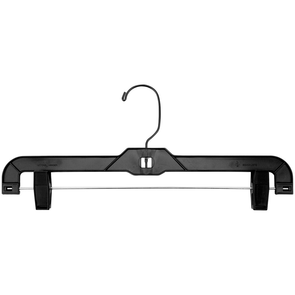 14" Black Plastic Heavy-Weight Skirt / Pant Hanger with Black Hook and Clips - 100/Pack