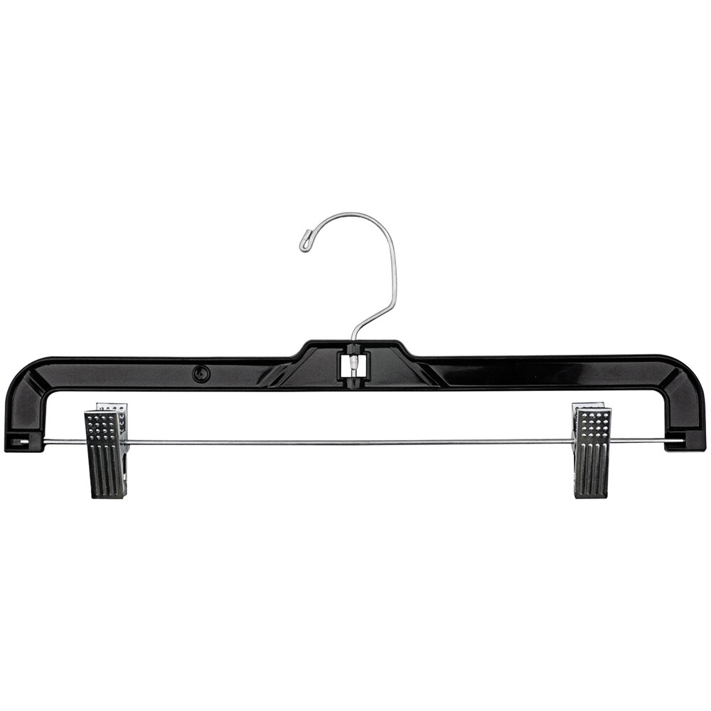 14" Black Plastic Heavy-Weight Skirt / Pant Hanger with Chrome Hardware - 100/Pack