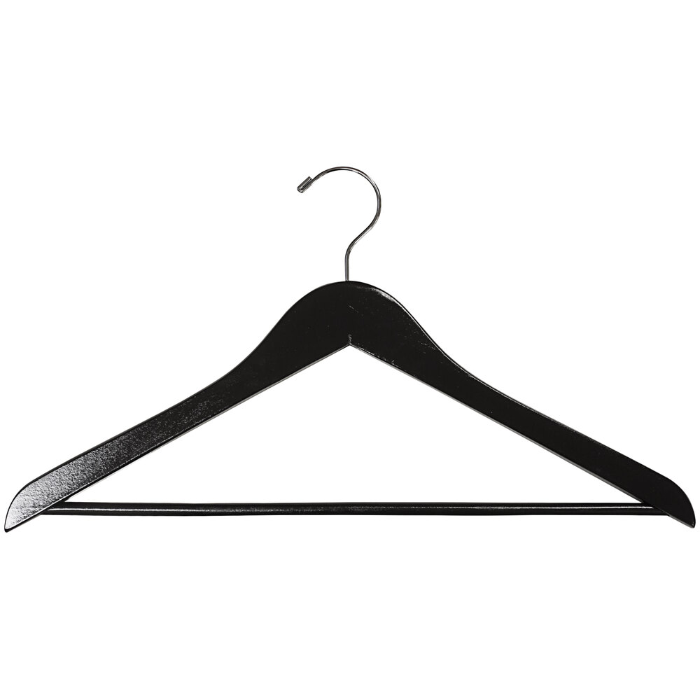 17" Black Gloss Flat Wooden Suit Hanger with Chrome Hook - 100/Pack