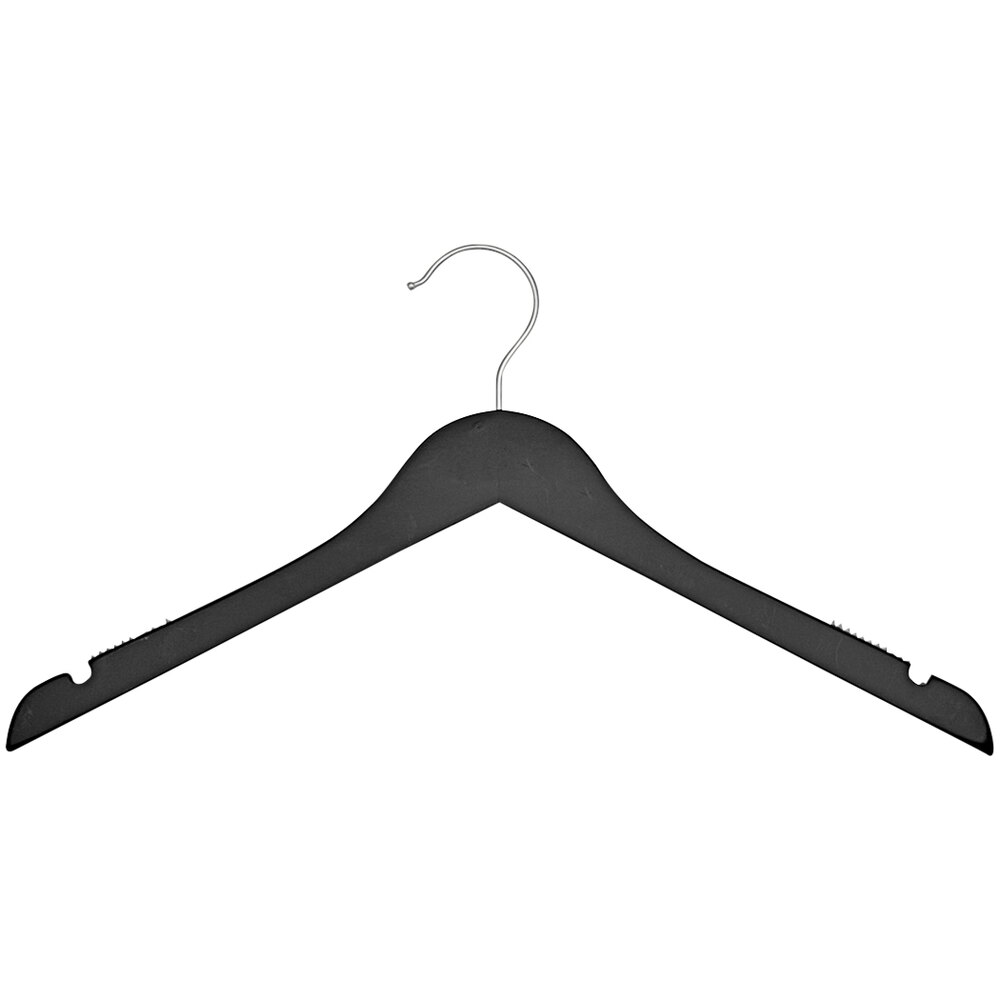 17" Black Low Gloss Wooden Shirt Hanger with Chrome Hook - 100/Pack