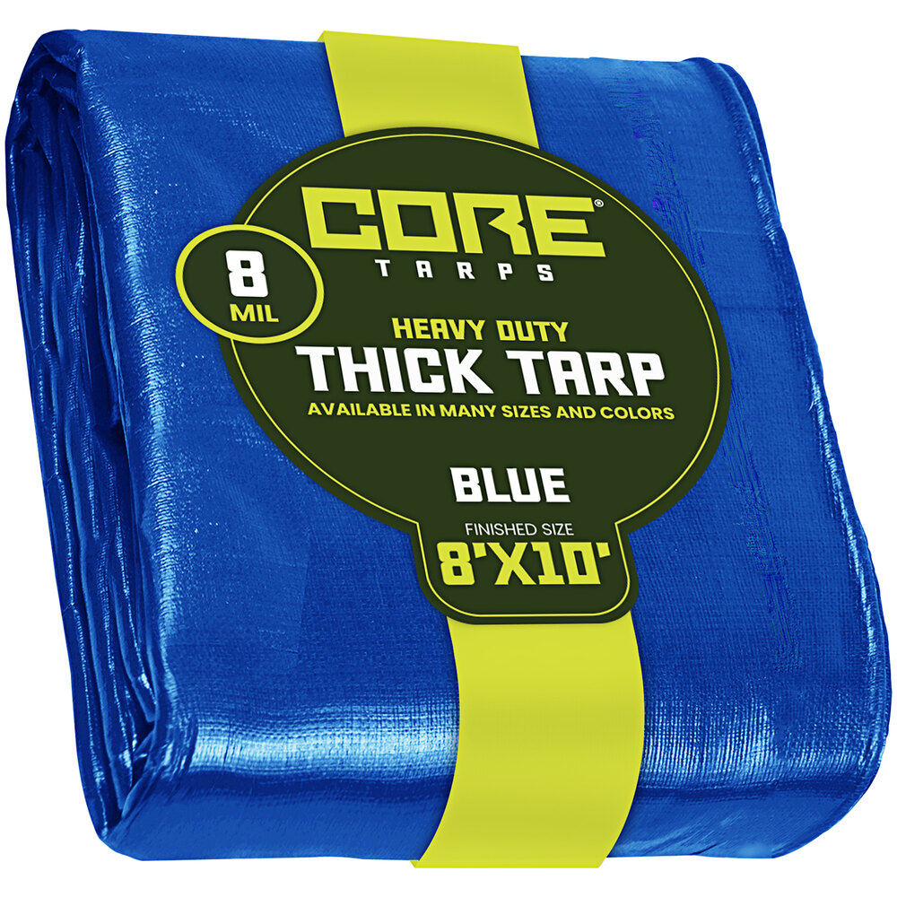 Core Tarps 8' x 10' Blue Heavy-Duty Weatherproof 8 Mil Poly Tarp with Reinforced Edges