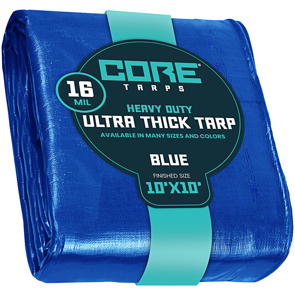 Core Tarps 10' x 10' Blue Extra Heavy-Duty Weatherproof 16 Mil Poly Tarp with Reinforced Edges