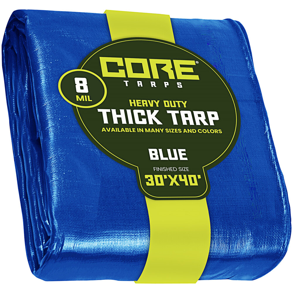 Core Tarps 30' x 40' Blue Heavy-Duty Weatherproof 8 Mil Poly Tarp with Reinforced Edges