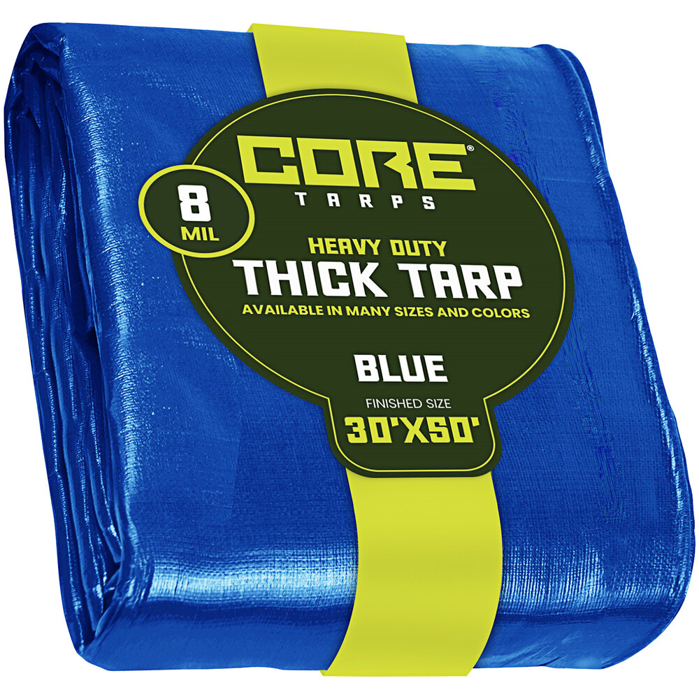 Core Tarps 30' x 50' Blue Heavy-Duty Weatherproof 8 Mil Poly Tarp with Reinforced Edges