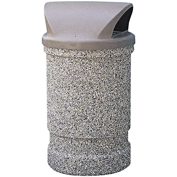 Wausau Tile TF1130 53 Gallon Concrete Round Trash Can with Plastic Dome Lid