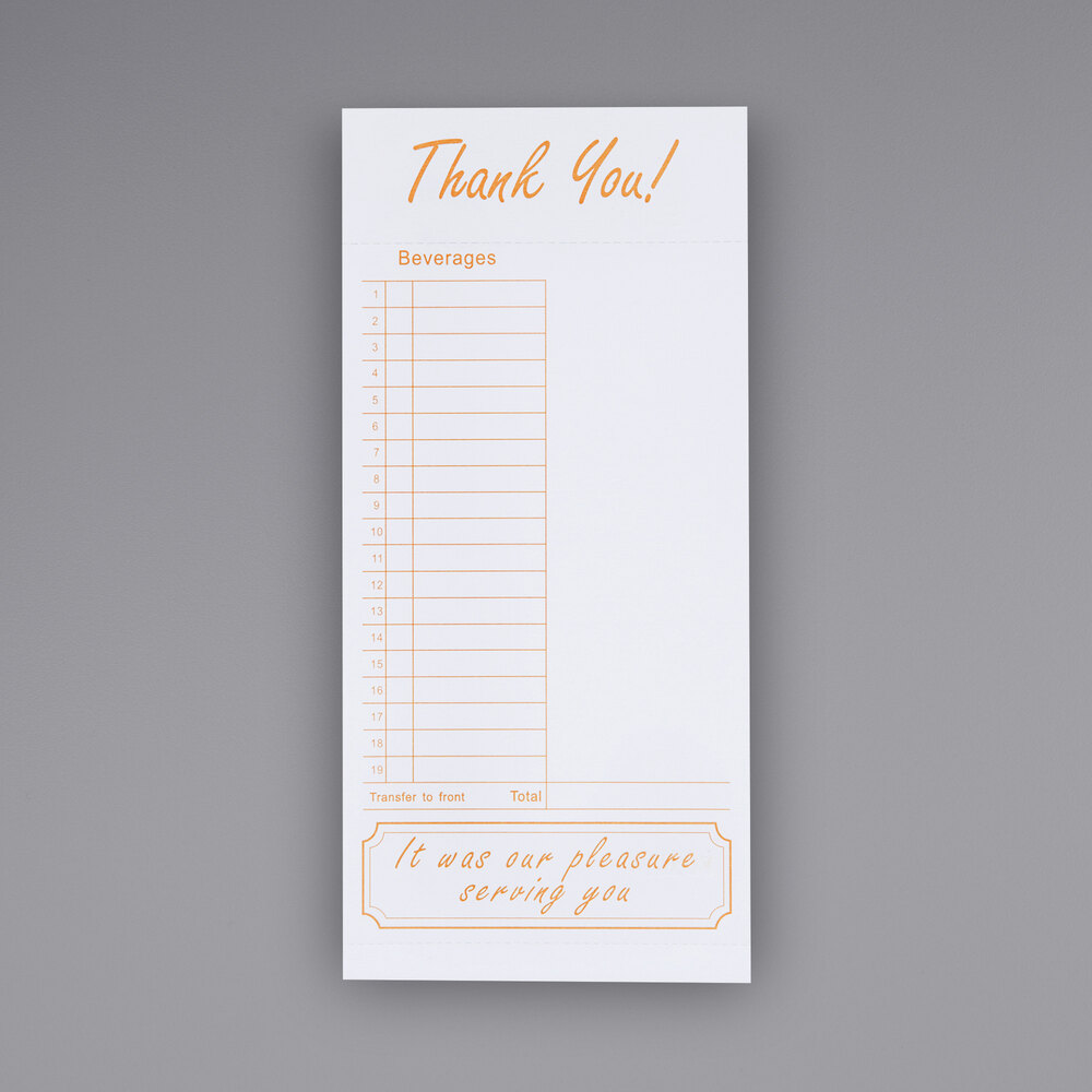 Choice 1 Part Tan and White Guest Check with Beverage Lines and Bottom Guest Receipt - 250/Pack