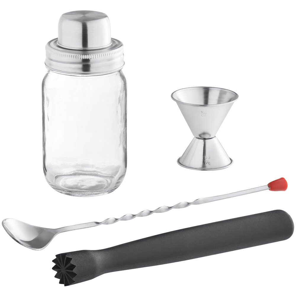 Acopa 4-Piece 15 oz. Mason Jar Shaker Cocktail Kit