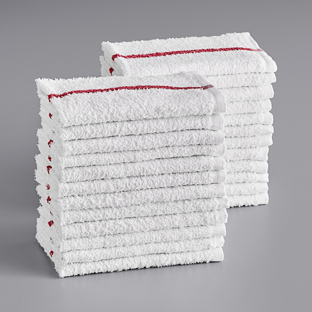 Choice 16" x 19" Red Striped 32 oz. Cotton Bar Towels in Bulk - 120/Case
