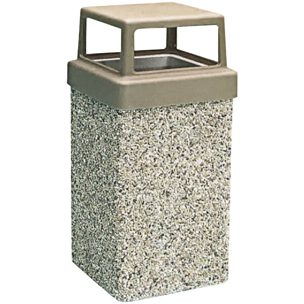 Wausau Tile TF1005 7 Gallon Concrete Square Decorative Outdoor Trash Can with Plastic 4-Way Lid