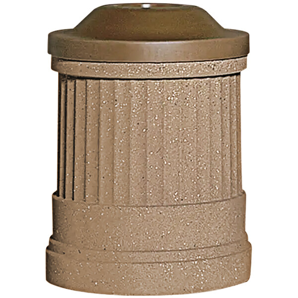 Wausau Tile TF1192 Deerfield 31 Gallon Concrete Round Decorative Outdoor Trash Can with Plastic Pitch-In Lid