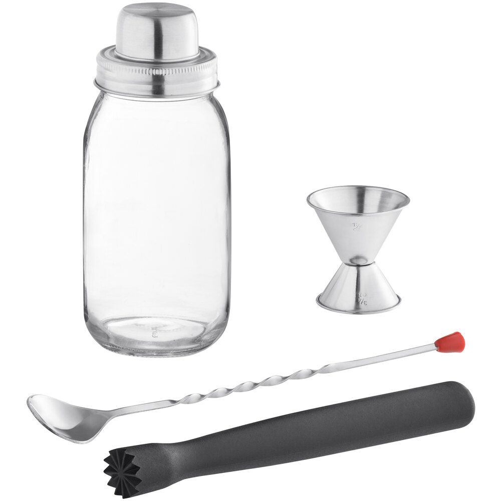 Acopa 4-Piece 25 oz. Mason Jar Shaker Cocktail Kit