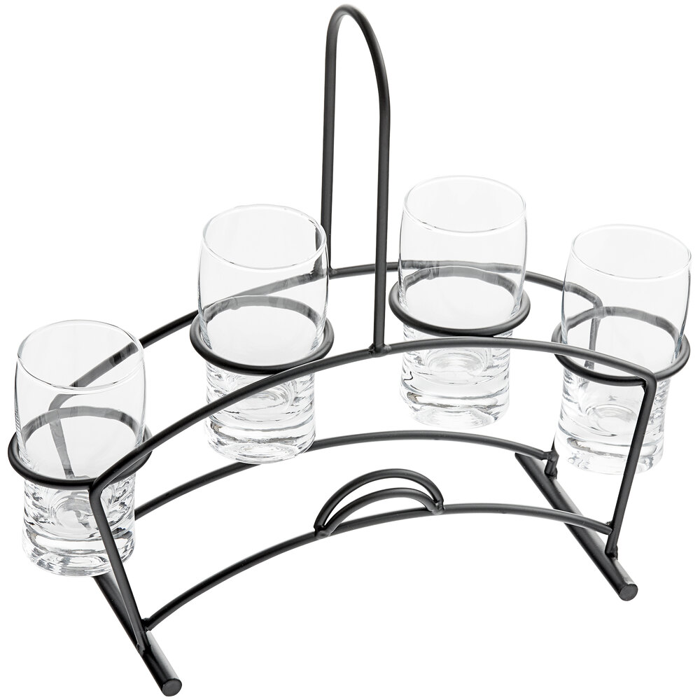 Acopa Four Glass Metal Flight Carrier with Pub Tasting Glasses - 3/Set