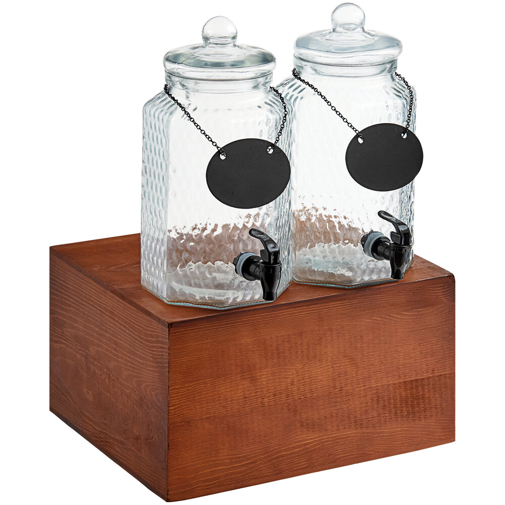 Acopa Double 1 Gallon Glass Beverage Dispenser with Wood Base and Chalkboard Sign