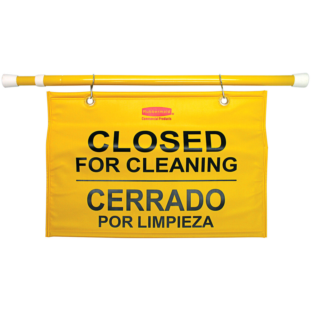 Rubbermaid® FG9S1600YEL Yellow "Closed for Cleaning" Multilingual Hanging Doorway Safety Sign