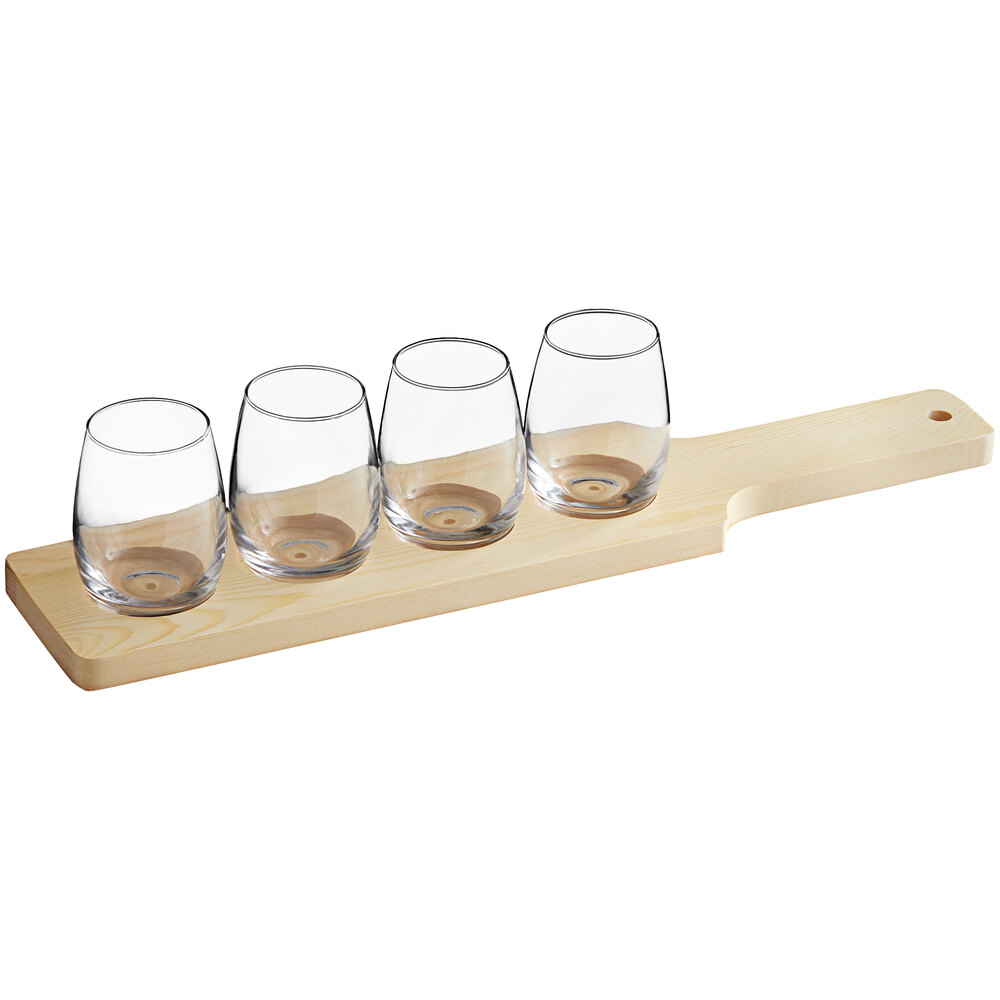 Acopa 18" Natural Flight Paddle with 6 oz. Stemless Wine Tasting Glasses - 3/Set
