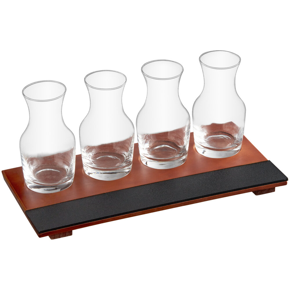 Acopa Write-On Flight Tray with 6 oz. Glass Carafes - 3/Set