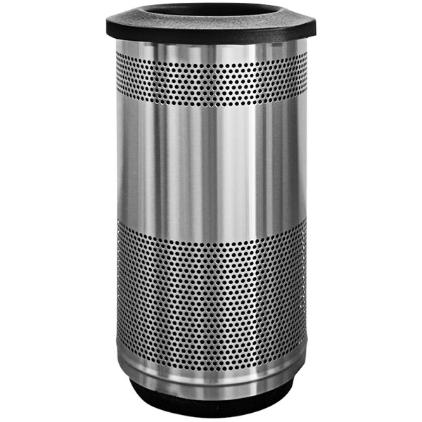 Witt Industries SC35P-01-SS-FT Standard Series 35 Gallon Perforated Stainless Steel Outdoor Trash Can with Flat Top Lid