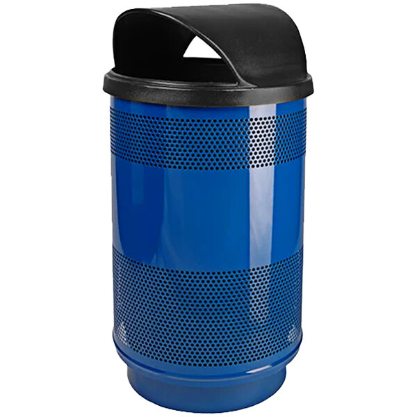 Witt Industries SC55P-01-HT 55 Gallon Standard Perforated Steel Outdoor Trash Can with Hood Top Lid