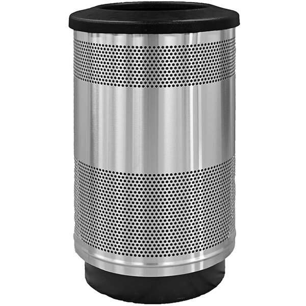 Witt Industries SC55P-01-SS-FT 55 Gallon Standard Perforated Stainless Steel Outdoor Trash Can with Flat Top Lid
