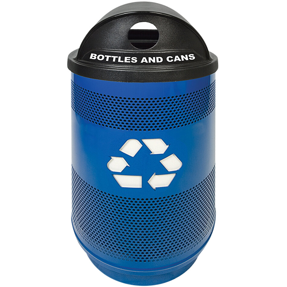 Witt Industries SC55P-02R-BS-RHH Standard Series 55 Gallon Blue Perforated Steel Outdoor Recycling Bin with 2-Hole Top