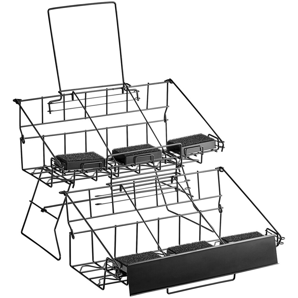Choice 20 1/4" x 23 5/16" x 17 3/8" Black Wire 6 Compartment Airpot Rack with Drip Trays