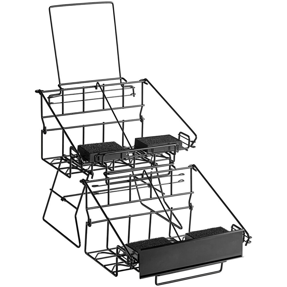 Choice 14" x 23 1/8" x 17 1/2" Black Wire 4 Compartment Airpot Rack with Drip Trays