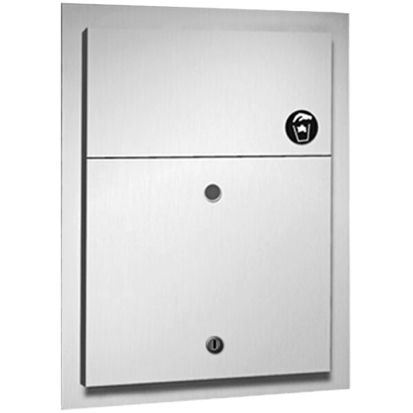 American Specialties, Inc. 10-0472-1 1.5 Gallon Stainless Steel Partition-Mounted Dual Access Sanitary Napkin Receptacle with Lock