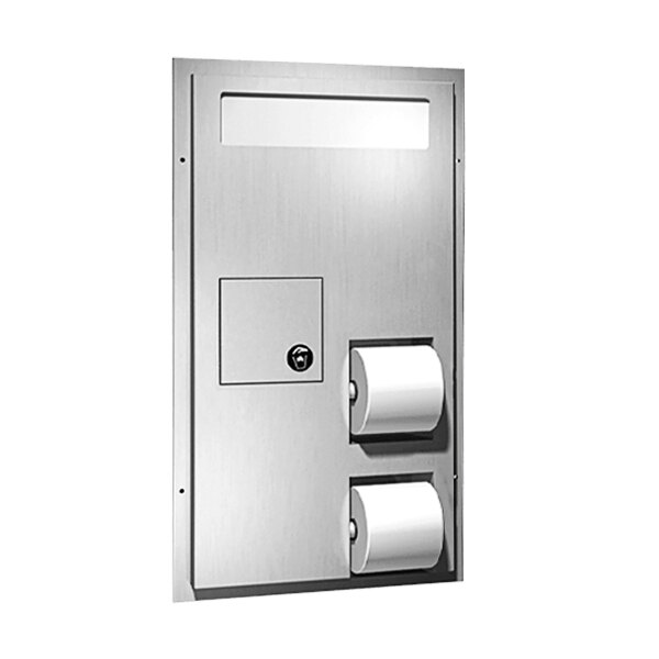 American Specialties, Inc. 10-0481-HCR Stainless Steel Partition-Mounted Dual Access Toilet Tissue and Toilet Seat Cover Dispenser with Disposal Bin and Clearance for Grab Bar