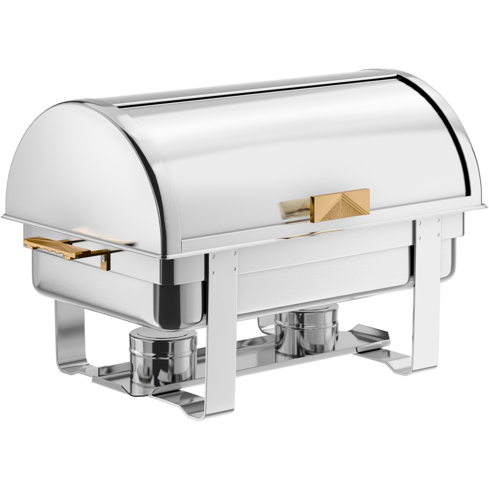 Choice Deluxe 8 Qt. Full Size Gold Accent Roll Top Chafer