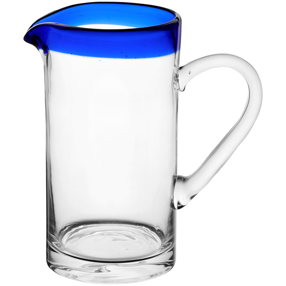 Acopa Tropic 50 oz. Glass Pitcher with Blue Rim