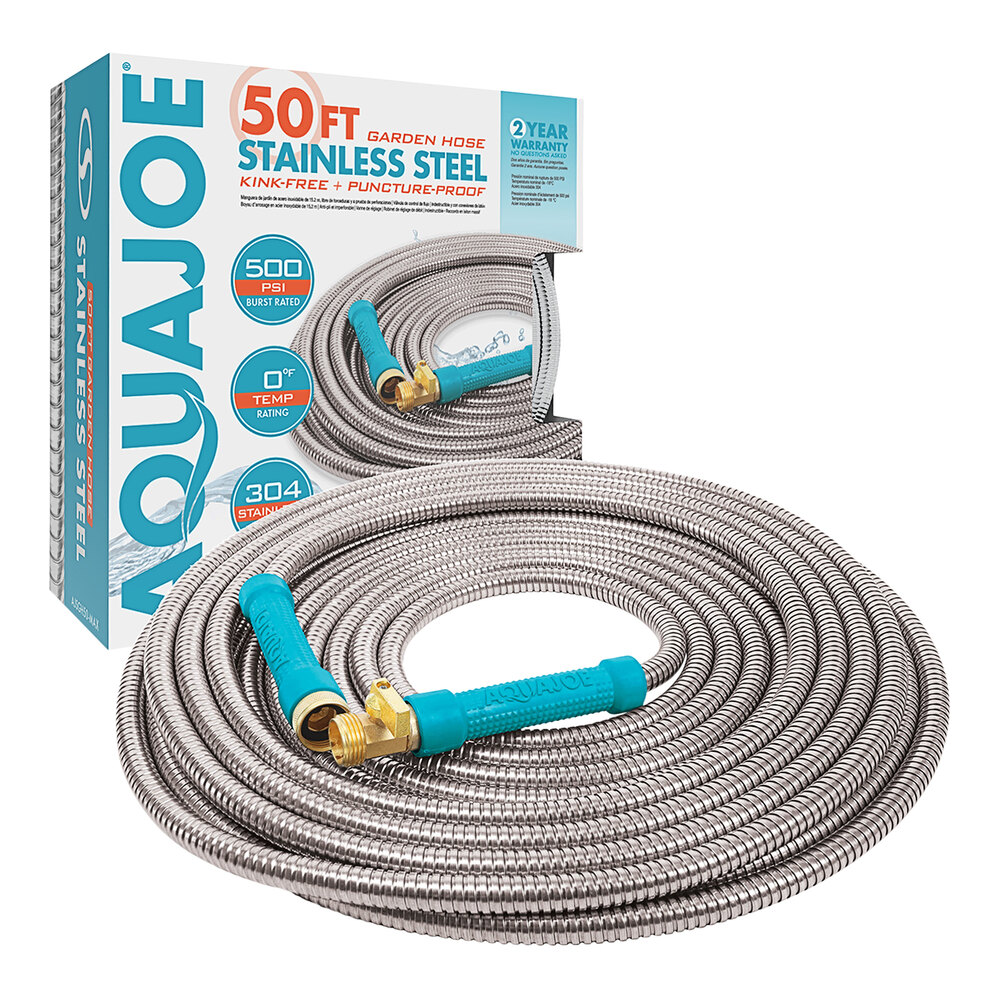Aqua Joe AJSGH50-MAX 50' Heavy-Duty Kink-Free Garden Hose with Brass Fitting and On / Off Valve - 1/2"