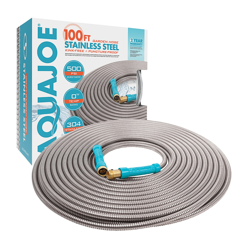 Aqua Joe AJSGH100-MAX 100' Heavy-Duty Kink-Free Garden Hose with Brass Fitting and On / Off Valve - 1/2"