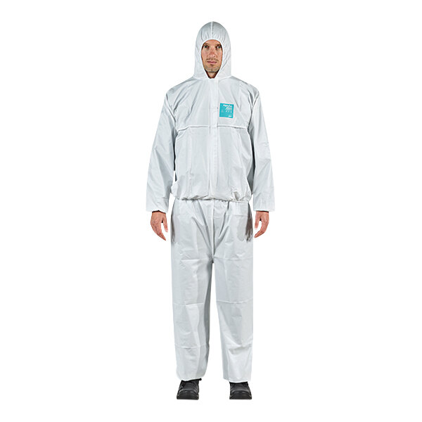 Ansell AlphaTec® 68-2000 Model 219 White Microporous Polyethylene Jacket and Trouser Set with Hood - 2X - 25/Case