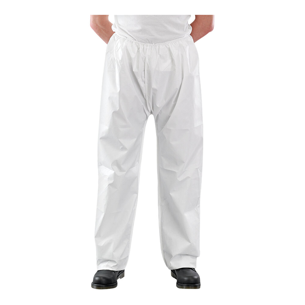 Ansell AlphaTec® 68-2000 Model 301 White Microporous Polyethylene Trousers with Elastic Waist and Ankles - Medium - 50/Case