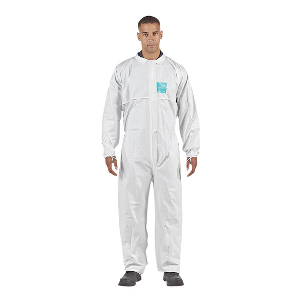 Ansell AlphaTec® 68-2000 Model 103 White Microporous Polyethylene Collared Coverall with Elastic Waist, Ankles, and Wrists - 2X - 25/Case