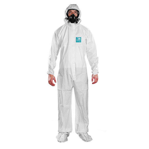 Ansell AlphaTec® 68-2000 Model 107 White Microporous Polyethylene Coverall with Hood and Anti-Skid Boots - 5X - 25/Case