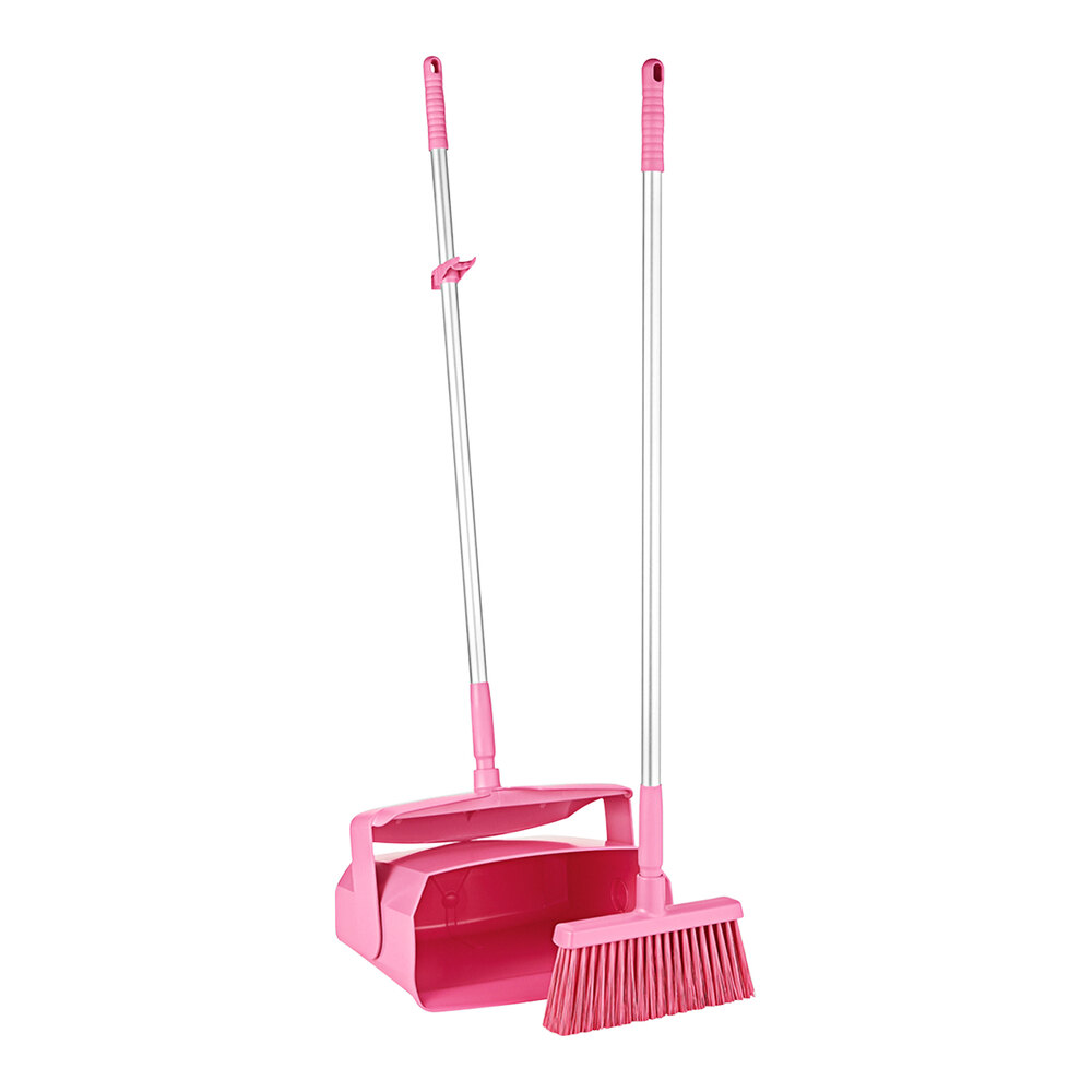 Vikan 62501 14" Pink Lobby Broom with 37" Handle and Dustpan