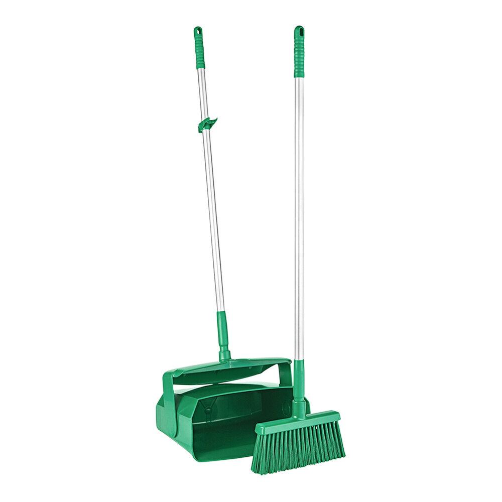 Vikan 62502 14" Green Lobby Broom with 37" Handle and Dustpan