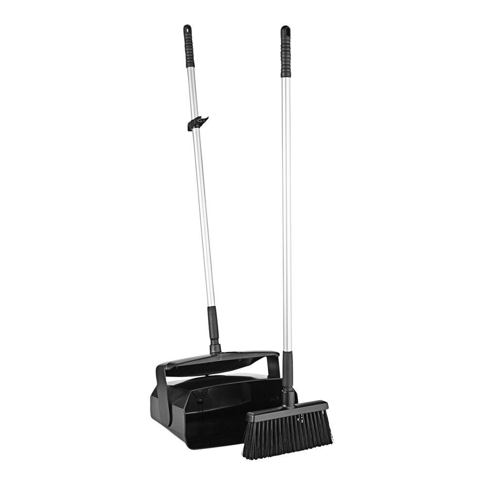 Vikan 62509 14" Black Lobby Broom with 37" Handle and Dustpan