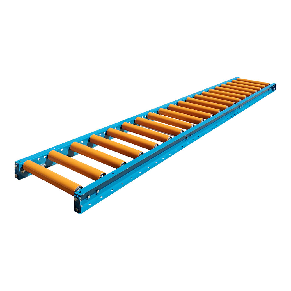 Lavex 18" x 120" Medium-Duty Gravity Conveyor with 1 15/16" Polyurethane Coated Rollers and 6" Centers - 5360 lb. Capacity