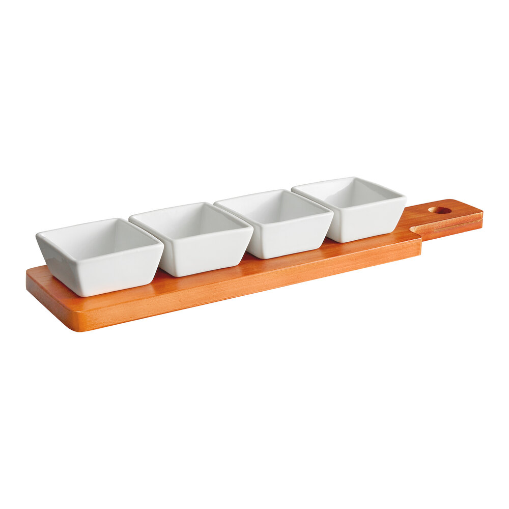 Acopa Dual-Sided Flight Paddle with Square Tasting Bowls - 3/Set