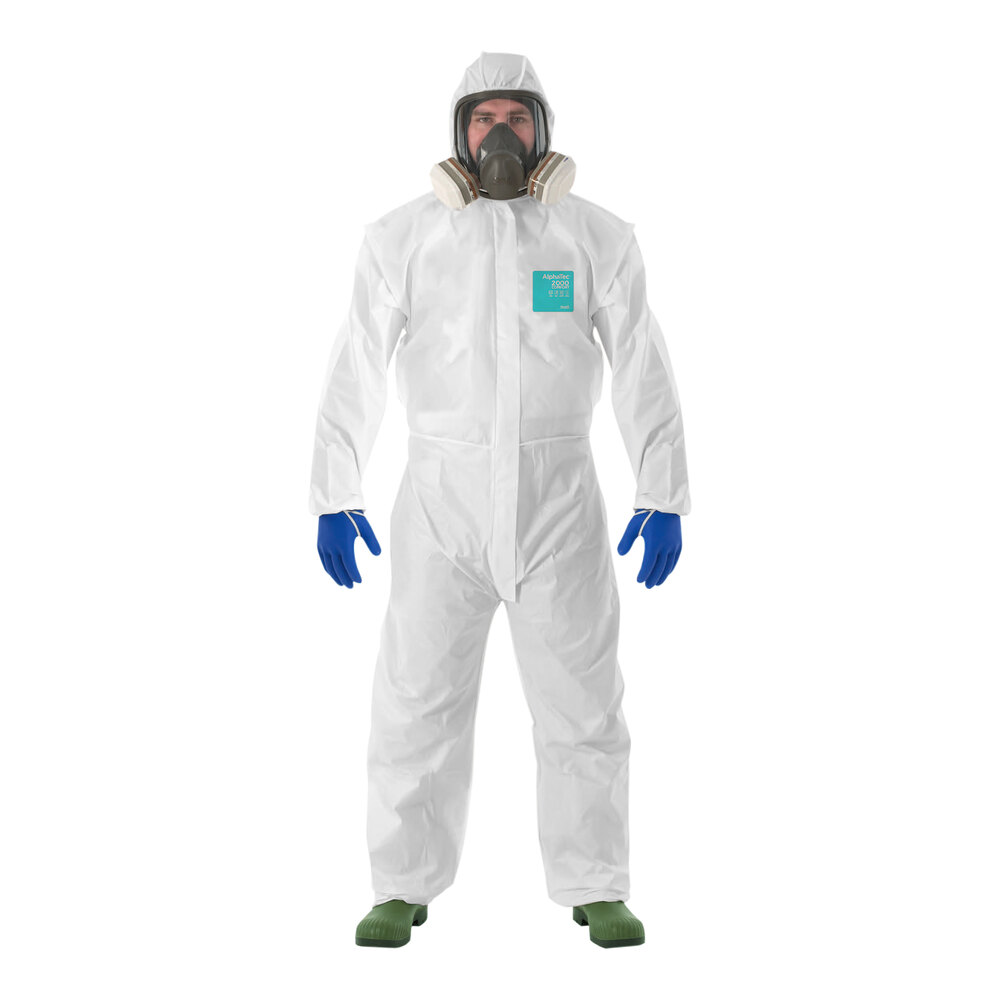 Ansell AlphaTec® Comfort 68-2000C Model 129 White Microporous Polyethylene Coverall with SMS Back Panel and Hood - 2X - 25/Case