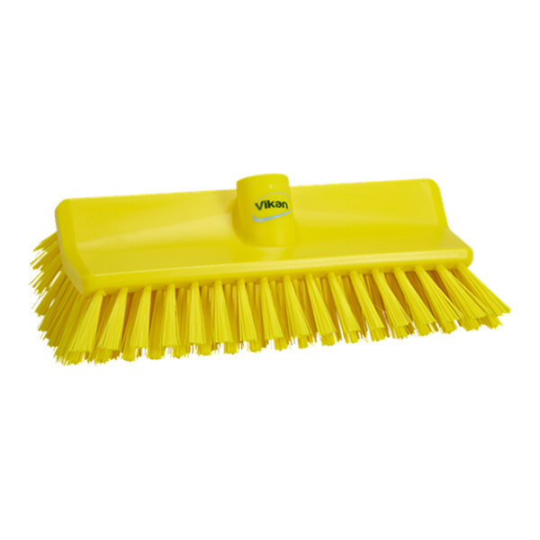Vikan 70476 10 3/8" Yellow High-Low Brush Head with Medium Stiff Bristles