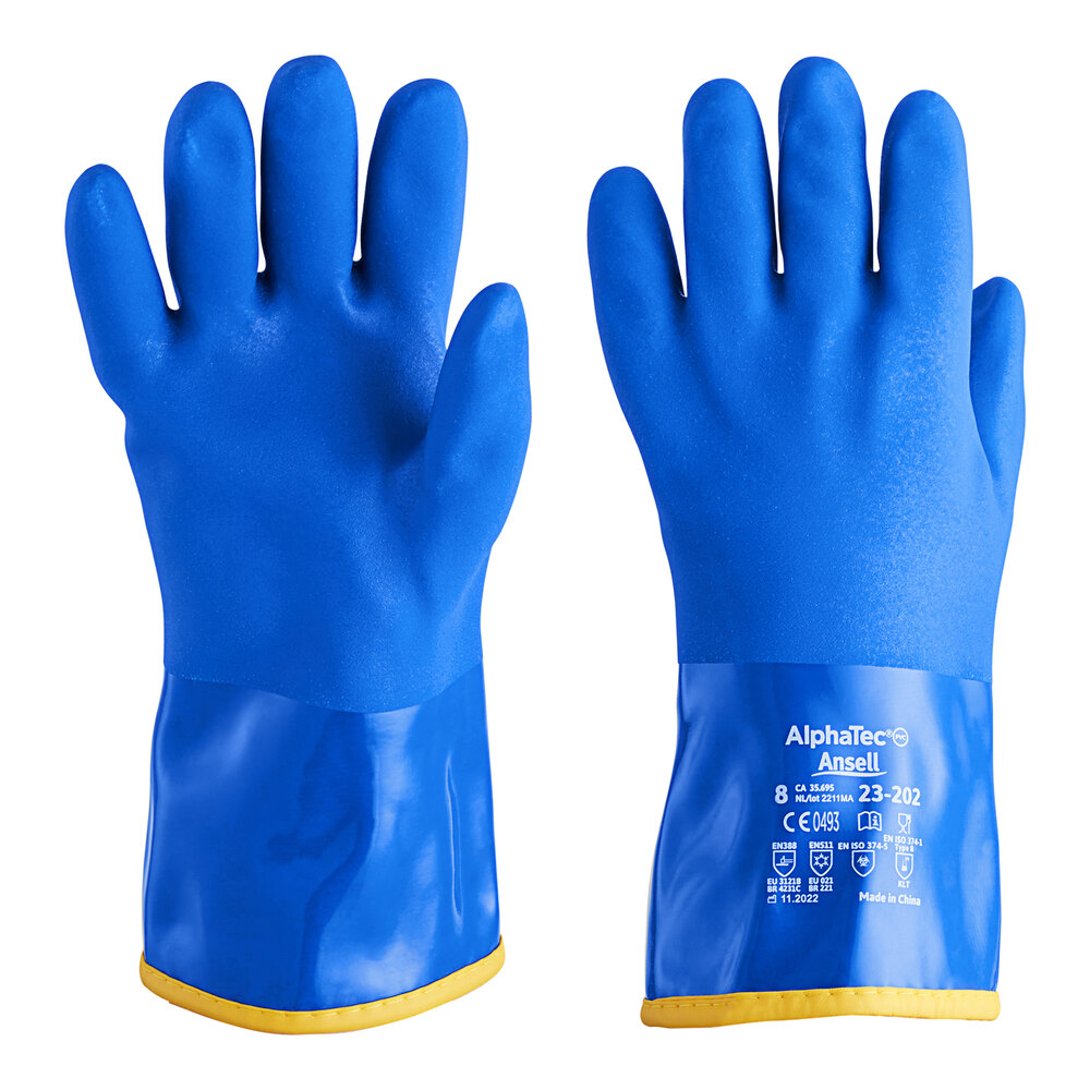 Ansell AlphaTec® 23-202 12" Blue Supported Sandblast PVC Gloves with Cotton Liner - Large - Pair - 6/Pack